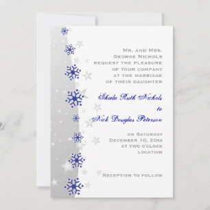 Invitación a la boda de copos de nieve azul, gris 