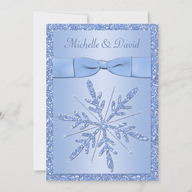 Invitación a la boda de copos de nieve azules de h (Anverso)