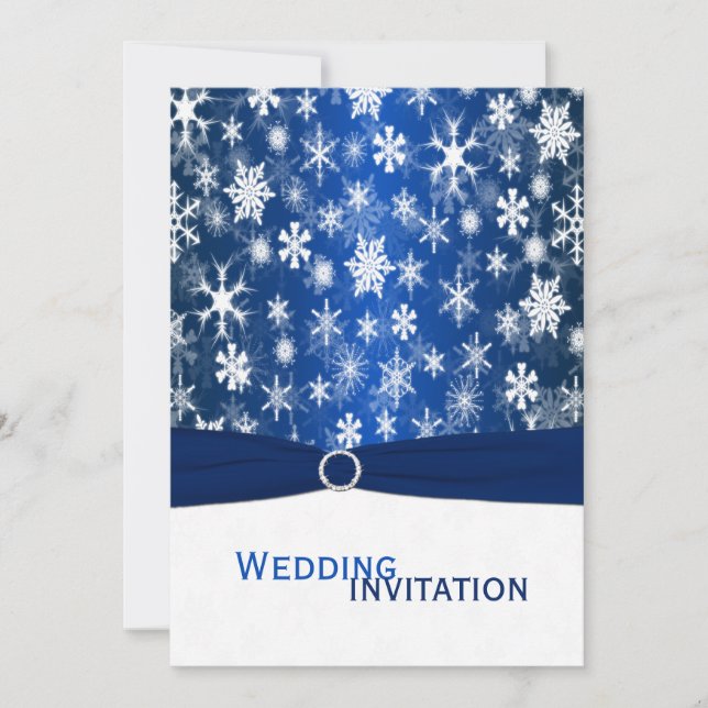 Invitación a la boda de copos de nieve azules y bl (Anverso)