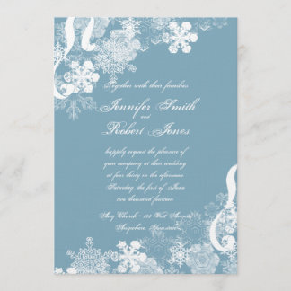Invitación a la boda de copos de nieve azules y bl