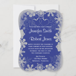 Invitación a la boda de copos de nieve azules y pl