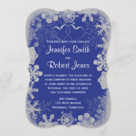 Invitación a la boda de copos de nieve azules y pl