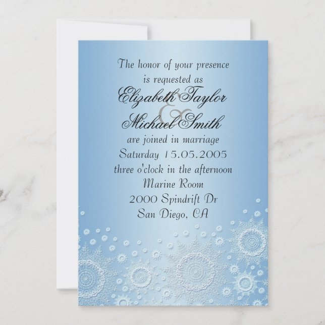 Invitación a la boda de copos de nieve blancos de  (Anverso)