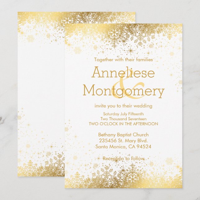 Invitación a la boda de copos de nieve blancos y d (Anverso / Reverso)