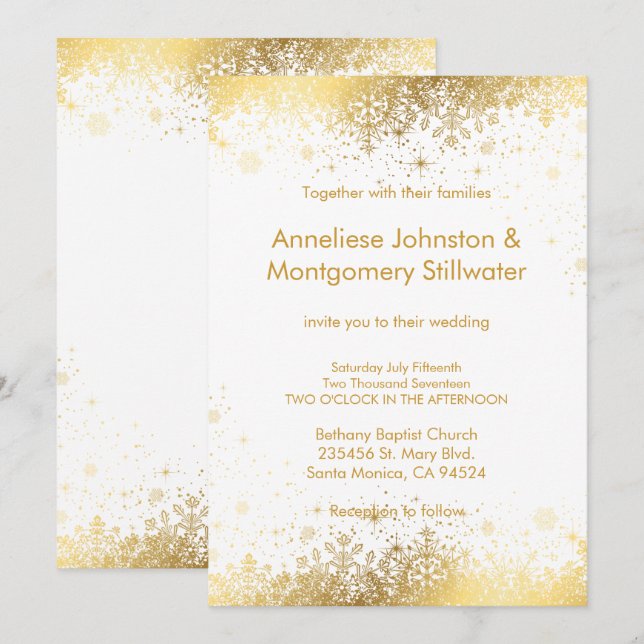 Invitación a la boda de copos de nieve blancos y d (Anverso / Reverso)