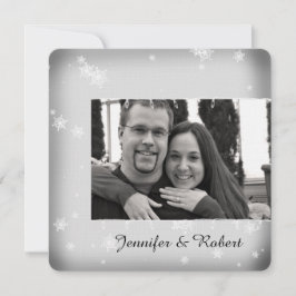 Invitación a la boda de copos de nieve blancos y p