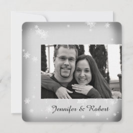 Invitación a la boda de copos de nieve blancos y p