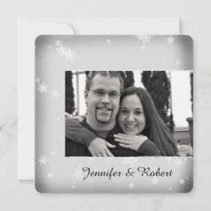 Invitación a la boda de copos de nieve blancos y p