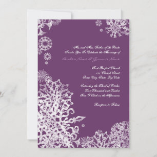 Invitación a la boda de copos de nieve blancos y p