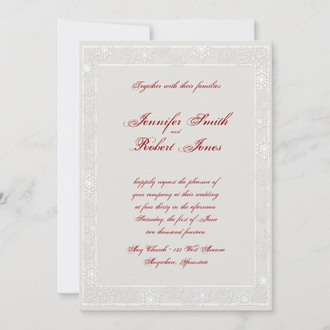 Invitación a la boda de copos de nieve de plata y  (Anverso)