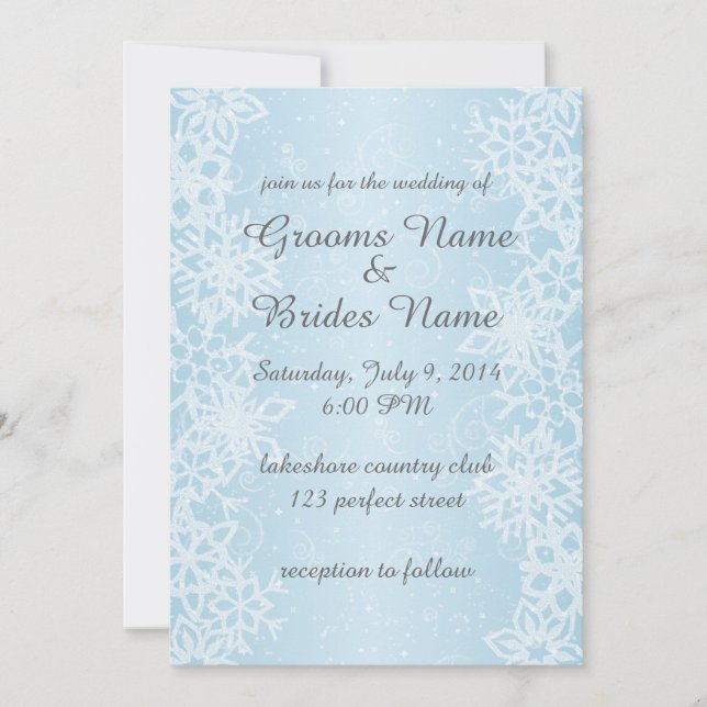 Invitación a la boda de copos de nieve en invierno (Anverso)