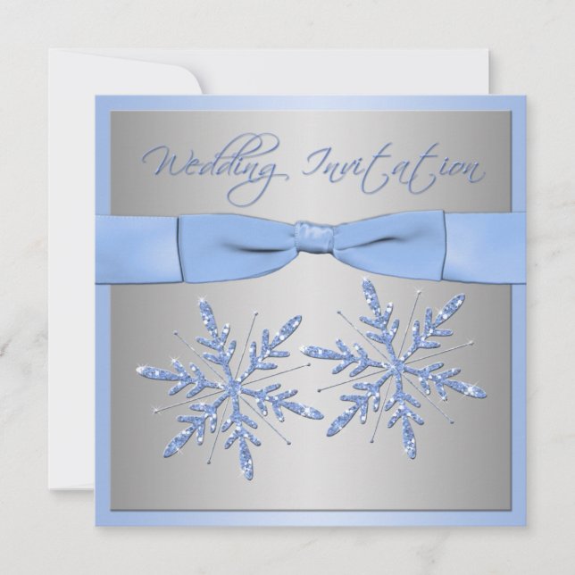 Invitación a la boda de copos de nieve gris azul y (Anverso)