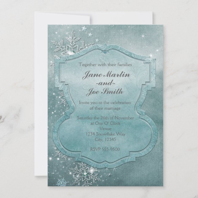 Invitación a la boda de copos de nieve mágicos de  (Anverso)