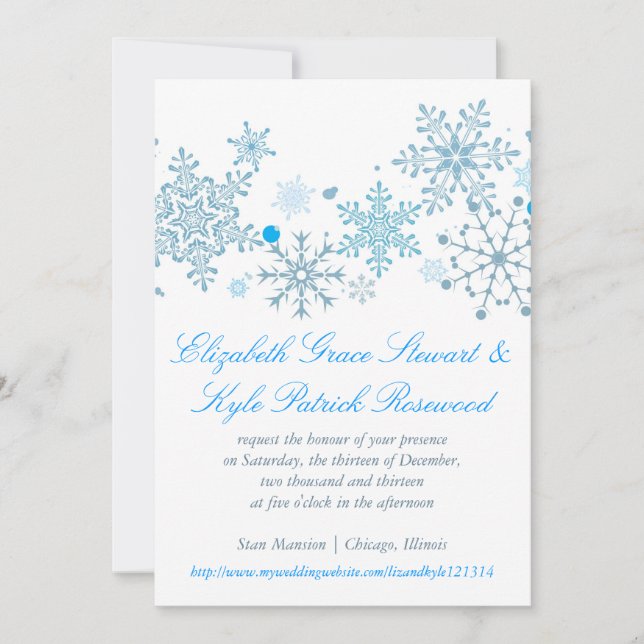 Invitación a la boda de copos de nieve (plata de M (Anverso)