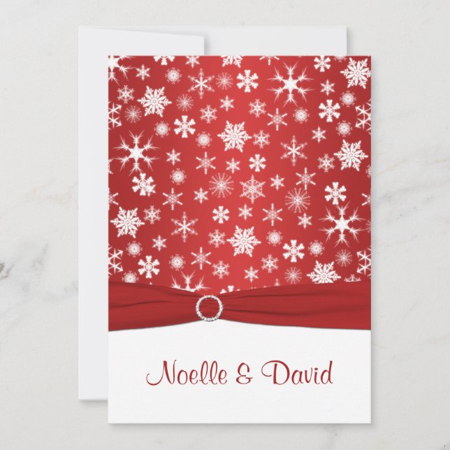 Invitación a la boda de copos de nieve rojos y bla (Anverso)