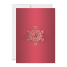 Invitación a la boda de copos de nieve rojos y dor