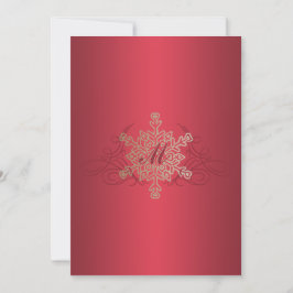 Invitación a la boda de copos de nieve rojos y dor