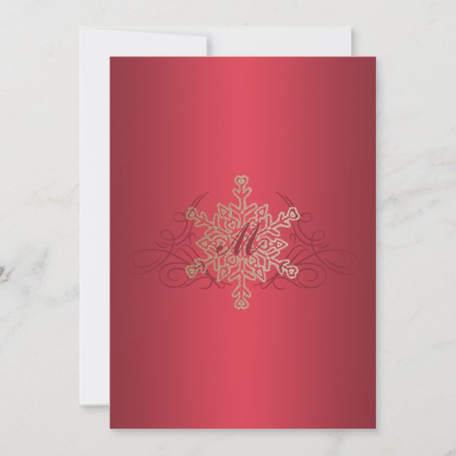 Invitación a la boda de copos de nieve rojos y dor (Anverso)