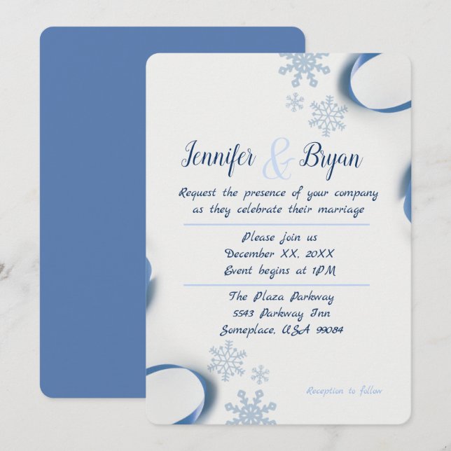 Invitación a la boda de copos y copos de invierno (Anverso / Reverso)