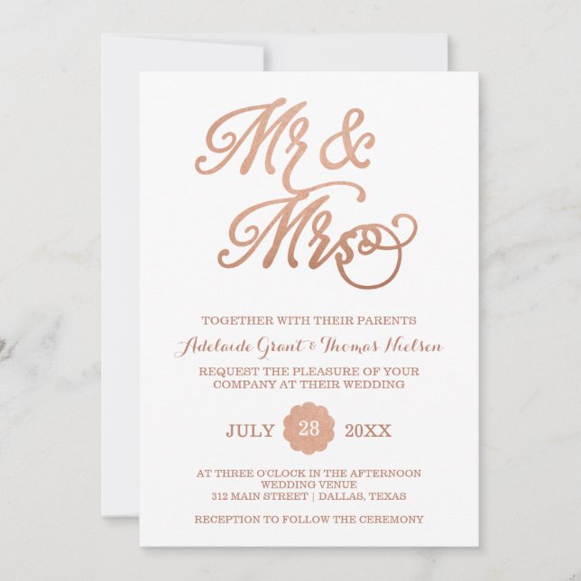 Invitación a la boda de copper de Mr. y Mrs. Faux (Anverso)