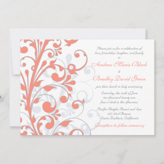 Invitación a la boda de coral, blanca y gris