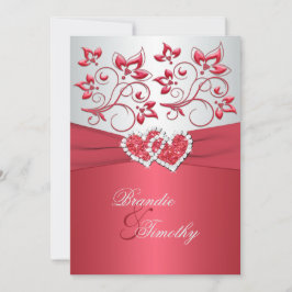 Invitación a la boda de Coral Floral Rosa y Gris