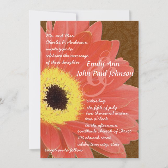 Invitación a la boda de Coral Gerber Daisy (Anverso)