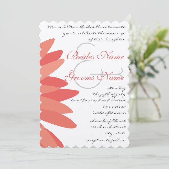 Invitación a la boda de Coral Gerber Daisy (Anverso de pie)