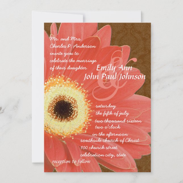 Invitación a la boda de Coral Gerber Daisy (Anverso)