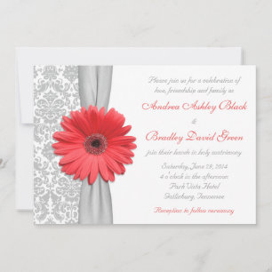 Invitación a la boda de Coral Gerbera Daisy Gray D