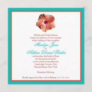 Invitación a la boda de Coral Hibiscus y Aqua