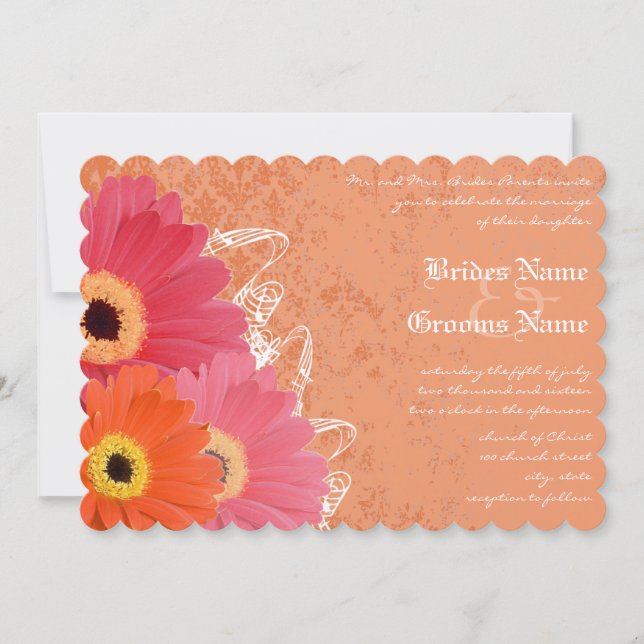 Invitación a la boda de Coral y Naranja Gerber Dai (Anverso)