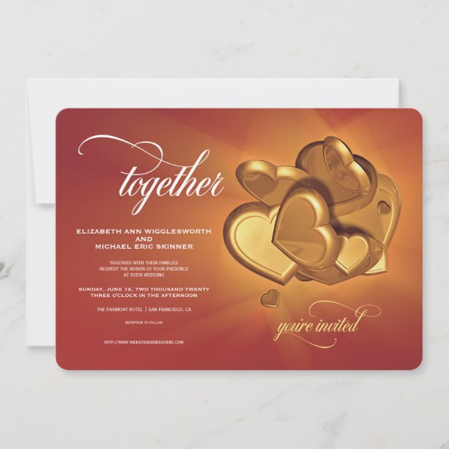 Invitación a la boda de corazón dorado (V4) (Anverso)