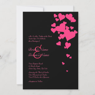 Invitación a la boda de corazón negro y rosado cal