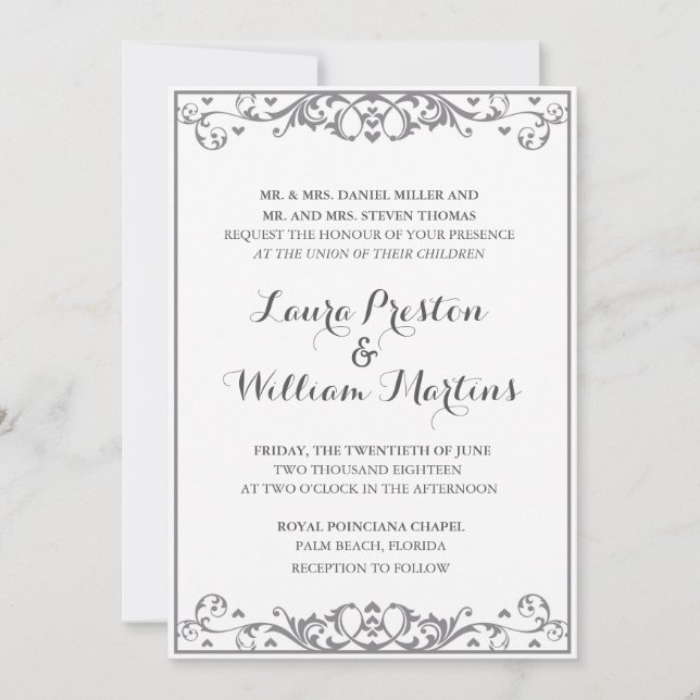 Invitación a la boda de corazón y floración modern (Anverso)