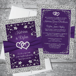 Invitación a la boda de corazones de amor morado y