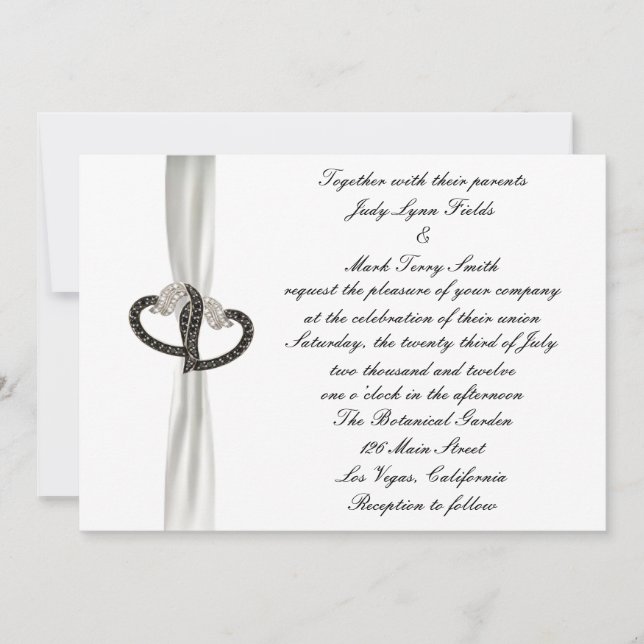 Invitación a la boda de corazones de diamante blan (Anverso)