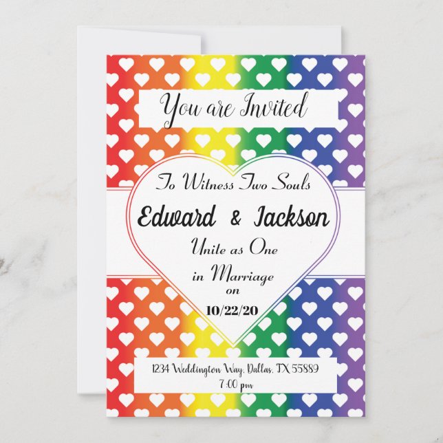 Invitación a la boda de corazones LGBT (Anverso)