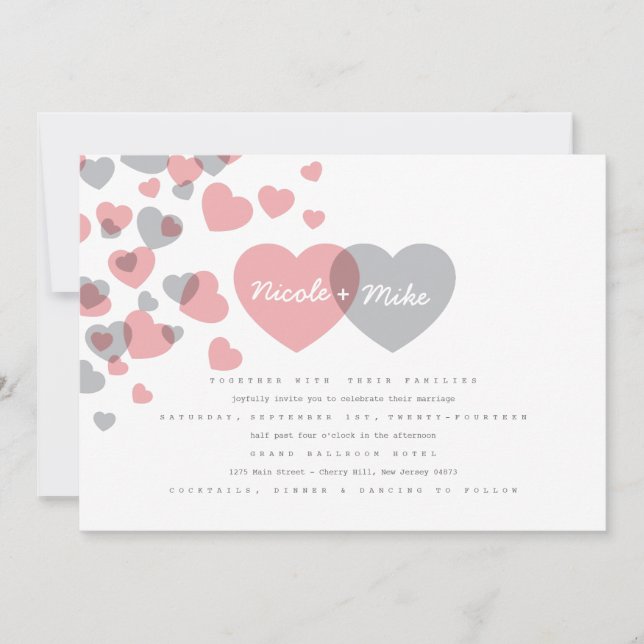 Invitación a la boda de corazones modernos (Anverso)