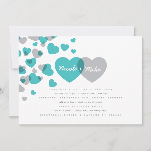 Invitación a la boda de corazones modernos (Anverso)