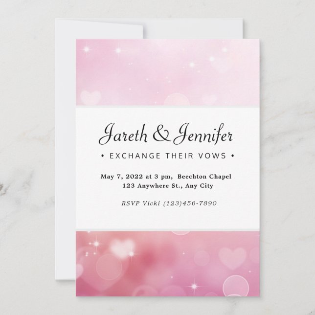 Invitación a la boda de corazones rosados (Anverso)