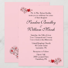 Invitación a la boda de corazones rosados