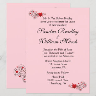 Invitación a la boda de corazones rosados