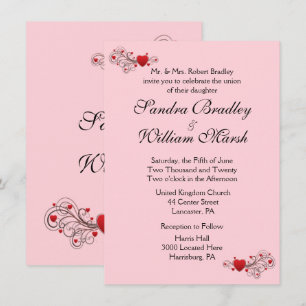 Invitación a la boda de corazones rosados
