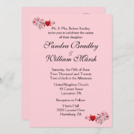 Invitación a la boda de corazones rosados