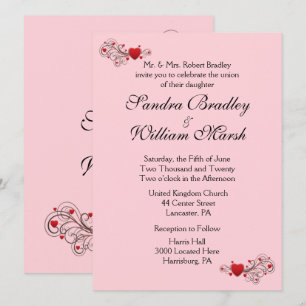Invitación a la boda de corazones rosados