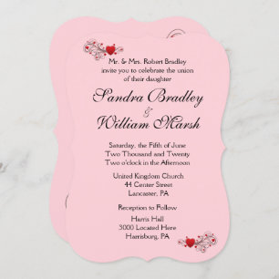 Invitación a la boda de corazones rosados