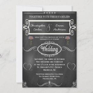 Invitación a la boda de corazones y flores de tabl