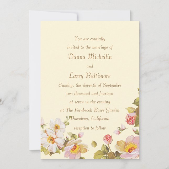 Invitación a la boda de Cornsilk para Rosas arbust (Anverso)