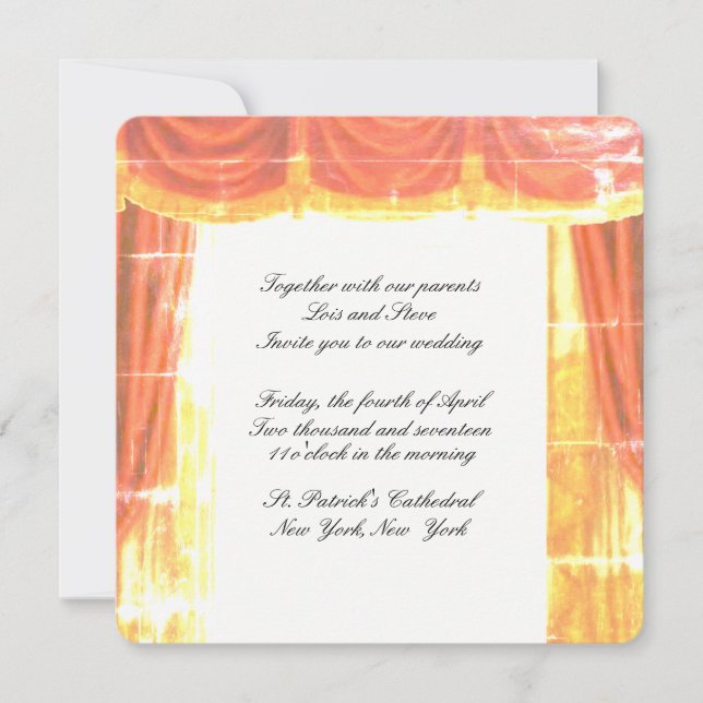 Invitación a la boda de cortinas de teatro (Anverso)